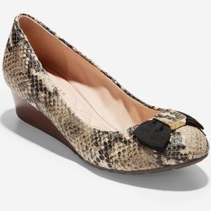 Cole Haan Tali Soft Bow Wedge Snake Leather Shoes